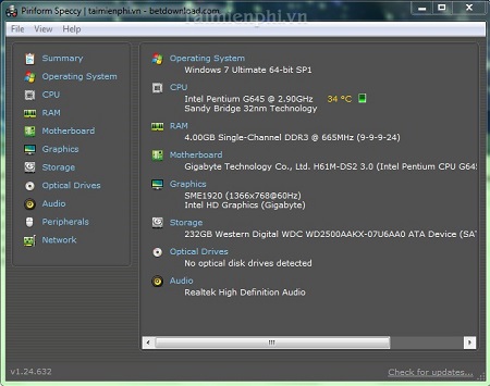 hướng dẫn kiểm tra cấu hình máy tính bằng phần mềm specy